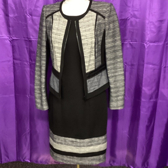 White House Black Market Black and Gray Midi Dress & Jacket - Picture 3 of 6